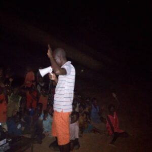 Open-air Gospel preaching with megaphone